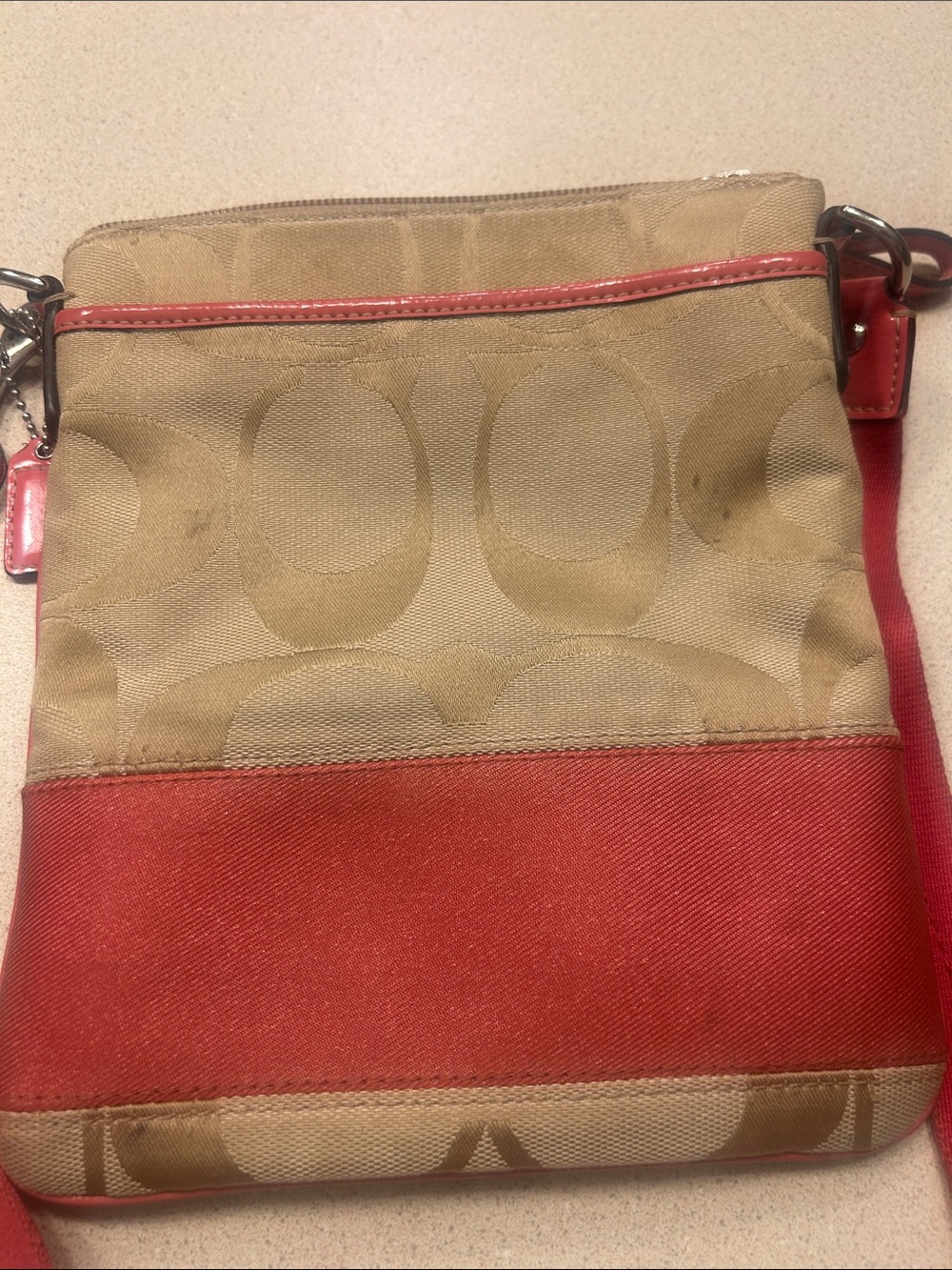 Coach Beige and pink coral Signature Crossbody Bag - Picture 2 of 5